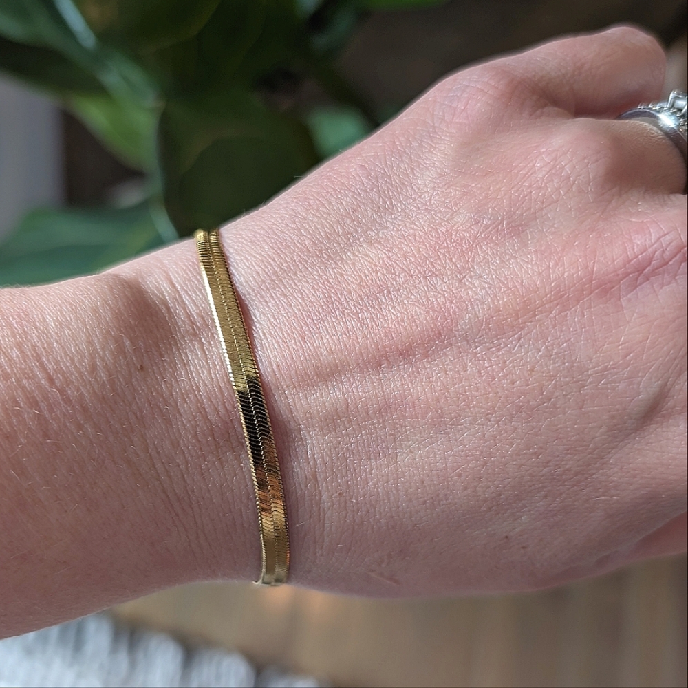Gold Herringbone Bracelet - Women's Elegant Bracelet